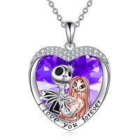 wholesale TOUPOP Nightmare Necklace 925 Sterling Silver Jack And Sally Jewelry Jack And Zero Necklace -color_name:Jack Skellington Sally and Zero with Purple Crystal