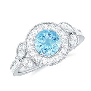 E Aquamarine Moissanite Ring