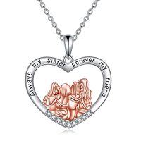 wholesale TOUPOP Sister Christmas Gifts From Sister/brother Two Three Four Five Sisters Necklace Sterling Silver Crystal Fashion Jewelry Gift For Women Friend Female Friendship Lasts Forever -style_name:Style 4-Four Sisters-Always My Sister Forever My Friend-Rose Gold