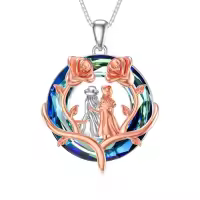 TOUPOP Sterling Silver Crystal Rose Sisters Circle Necklace Jewelry Gift-style_name:A-2 Sister-Blue Crystal