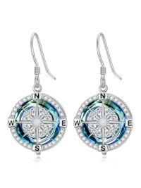 wholesale TOUPOP Earrings For Women Sterling Silver Evil Eye/tree Of Life/owl/black Cat/penguin/paw Print Good Luck Earrings Animal Jewelry Mother's Day Birthday Gifts For Her Mom Sisters -style_name:Compass Earrings