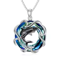TOUPOP Sterling Silver Crystal Sea Turtle Necklace Ocean Jewelry Gift-style_name:15-Shark