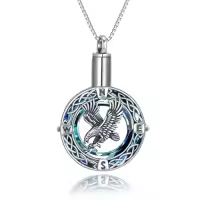 TOUPOP Sterling Silver Blue Crystal Eagle Dragon Phoenix Bear Cremation Urn Necklace-style_name:Celtic-Eagle