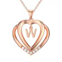 TOUPOP 925 Sterling Silver Moissanite Heart Letter Pendant Necklace-style_name:Rose Gold - W Initial