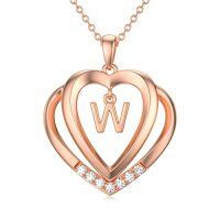 wholesale Heart Initial Necklace For Women 925 Sterling Silver Letter Pendant With Moissanite Personalized Charm Alphabet Jewelry Birthday Anniversary Mothers Day Christmas Gifts For Her Wife Girlfriend Mom -style_name:Rose Gold - W Initial