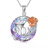 TOUPOP Sterling Silver Purple Crystal Circle Necklace For Women-style_name:90th