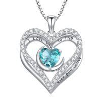 wholesale I Love You To The Moon And Back Necklaces For Women 925 Sterling Silver Double Heart Necklace With 12 Birthstone Jewelry Birthday Anniversary Mothers Day Christmas Gifts For Her Wife Girlfriend Mom -color_name:12-Dec-Blue Topaz