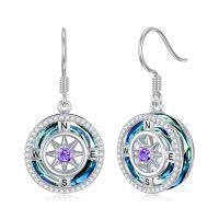 wholesale TOUPOP Birthstone Earrings For Women Sterling Silver Compass Dangle Earrings With Crystal Anniversary Birthday Jewelry Gifts For Her Wife Girlfriend -color_name:A-02-February-Amethyst