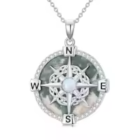 TOUPOP Sterling Silver Compass Urn Necklace For Women-style_name:G02-Moss Agate