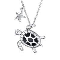 wholesale TOUPOP Sterling Silver Turtle/dolphin/conch/jellyfish/octopus Pendant Necklace Opal Abalone Shell Turquoise Jewelry Cute Ocean Animals Necklace Gifts For Women -style_name:A-Black Seaturtle Necklace