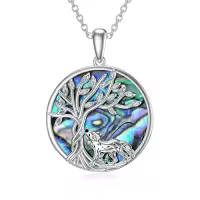 TOUPOP Sterling Silver Crystal Abalone Shell Animal Pendant Necklace-style_name:2-Abalone Shell-Wolf