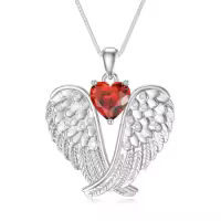 TOUPOP Sterling Silver Birthstone Angel Wings Necklace Pendant Gift-style_name:7-Jul-Ruby