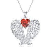 wholesale Birthstone Angel Wings Necklace 925 Sterling Silver Guardian Angel Necklace Pendant Birthstone Jewelry Birthday Christmas Gifts For Women -style_name:7-Jul-Ruby