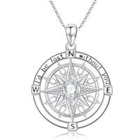 wholesale TOUPOP Compass Necklace For Women Men 925 Sterling Silver Compass Pendant Necklace Birthday Anniversary Compass Jewelry For Her Girlfriend Mom Sister Valentines Day I'd Be Lost Without You -style_name:Compass Necklace-1