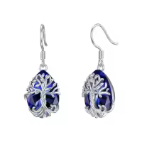 TOUPOP Sterling Silver Crystal Tree Of Life Family Dangle Earrings-style_name:Teardrop-9-September-Sapphire