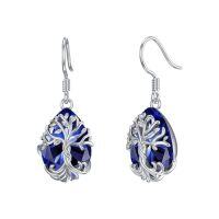 wholesale TOUPOP Tree Of Life Earrings 925 Sterling Silver Family Tree Dangle Drop Earrings Crystal Jewelry Birthday Christmas Gifts For Women Her -style_name:Teardrop-9-September-Sapphire