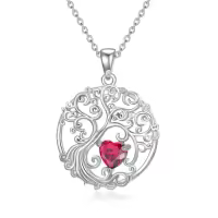 TOUPOP Sterling Silver Birthstone Tree Of Life Pendant Jewelry Gifts-style_name:07-Jul-Ruby