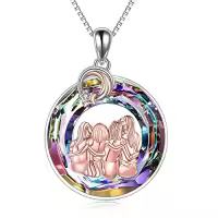 TOUPOP Sterling Silver Crystal Sisters Necklace Gift For Women Friendship-style_name:Style 4-Four Sisters-Purple Circle Crystal