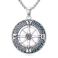 TOUPOP 925 Sterling Silver Celtic Knot Compass Necklace For Men-style_name:3-Compass