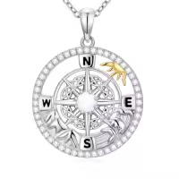 TOUPOP Sterling Silver Compass Urn Necklace For Women-style_name:F04-Mountain