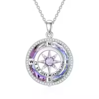 TOUPOP Sterling Silver Crystal Birthstone Compass I'd Be Lost Without You Pendant Necklace-color_name:B-Purple Circle Crystal-06-Jun-Alexandrite