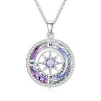 wholesale TOUPOP Birthstone Necklace Sterling Silver I'd Be Lost Without You Compass Pendant Necklaces With Crystal Women Birthday Anniversary Christmas Jewelry Gifts For Her Wife Grilfriend Mom Daughter -color_name:B-Purple Circle Crystal-06-Jun-Alexandrite