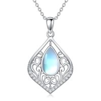 wholesale TOUPOP Filigree Moonstone/opal/moss Agate/black Onyx/turquoise Necklace Sterling Silver Teardrop Bohemian Pendant Necklace Jewelry Anniversary Birthday Christmas Gifts For Women Her -color_name:Moonstone