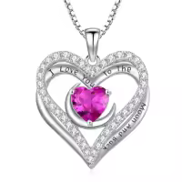 TOUPOP 925 Sterling Silver 12 Birthstone Double Heart Necklace-color_name:10-Oct-Tourmaline