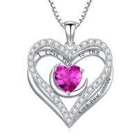 wholesale I Love You To The Moon And Back Necklaces For Women 925 Sterling Silver Double Heart Necklace With 12 Birthstone Jewelry Birthday Anniversary Mothers Day Christmas Gifts For Her Wife Girlfriend Mom -color_name:10-Oct-Tourmaline