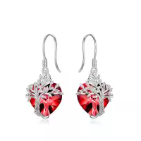 TOUPOP Sterling Silver Crystal Tree Of Life Family Dangle Earrings-style_name:Heart-1-January-Red