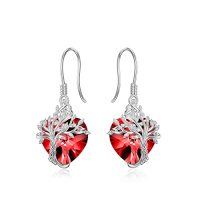 wholesale TOUPOP Tree Of Life Earrings 925 Sterling Silver Family Tree Dangle Drop Earrings Crystal Jewelry Birthday Christmas Gifts For Women Her -style_name:Heart-1-January-Red