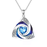 TOUPOP Sterling Silver Crystal Celtic Birthstone Trinity Knot Pendant Necklace-color_name:12-Dec. - Blue Topaz