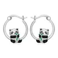 TOUPOP 925 Sterling Silver Hypoallergenic Panda Cat Bat Huggie Hoop Earrings-style_name:Panda