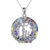 TOUPOP Sterling Silver Crystal Tree Of Life Necklace For Women-color_name:F-Family 2 Child -Volcano Crystal