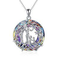 wholesale TOUPOP Christmas Gifts For Mom, Mothers And Daughter/son Necklace, 925 Sterling Silver Tree Of Life Crystal Jewelry Birthday Gifts For Women Mother Grandma Wife -color_name:F-Family 2 Child -Volcano Crystal
