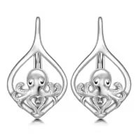 TOUPOP Sterling Silver Stone Animal Leverback Hoop Earrings-style_name:Octopus