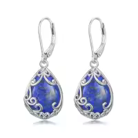 TOUPOP Sterling Silver Celtic Filigree Teardrop Leverback Earrings-color_name:Lapis Lazuli