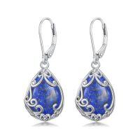 wholesale Teardrop Earrings For Women Celtic Filigree Drop Earrings Sterling Silver Leverback Jewelry Christmas Gifts For Women Mom -color_name:Lapis Lazuli