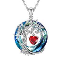wholesale TOUPOP Tree Of Life Birthstone Necklaces For Women White Gold Plated 925 Sterling Silver Irish Celtic Tree Jewelry Austrian Crystal Necklace Birthday Anniversary Christmas Gifts For Women Her Wife -color_name:01-January-Garnet
