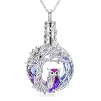 TOUPOP Sterling Silver Crystal Owl/Hummingbird Tree Of Life Pendant Necklace-color_name:01-Purple Owl (Urn)