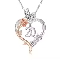 TOUPOP 925 Sterling Silver Rose Heart Butterfly Pendant Jewelry Gifts-style_name:20th