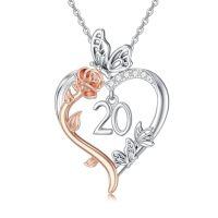 wholesale TOUPOP Gifts For Her Rose Heart Necklace 925 Sterling Silver Heart Butterfly Pendant Sweet Year Old Jewelry Anniversary Birthday Christmas Gifts Women Girlfriend Wife Mom Grandma -style_name:20th