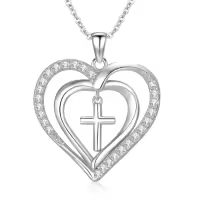 TOUPOP 925 Sterling Silver Animal Celtic Cross Necklace Religious Gift-style_name:C-Heart Cross