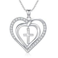 wholesale TOUPOP Cross Necklace For Women Men 925 Sterling Silver Animal Cross Necklace Celtic Cross Necklace Religious Gift For Her -style_name:C-Heart Cross