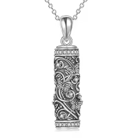 TOUPOP Sterling Silver Tree Of Life Cylinder Urn Pendant Necklace For Ashes Keepsake Memorial-style_name:3-Butterfly