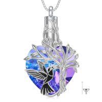 wholesale TOUPOP Heart Tree Of Life Urn Necklace For Ashes 925 Sterling Silver Cat/dog/hummingbird Cremation Jewelry With Amethyst Crystal W/funnel Filler Memorial Gifts For Women -style_name:Hummingbird