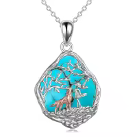 TOUPOP Sterling Silver Wolf Horse Necklace Animal Jewelry Gift-style_name:Style 7 Turquoise Wolf