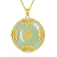 TOUPOP 14K Gold Plated Sterling Silver Jade Lotus Necklace For Women-style_name:1-Louts-Hetian Jade