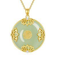 wholesale Jade Lotus Necklace For Women 14k Gold Plated Sterling Silver Good Fortune Jade Jewelry Birthday Christmas Gifts For Women Mom Wife -style_name:1-Louts-Hetian Jade