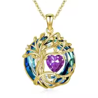 TOUPOP Sterling Silver Austrian Crystal Tree Of Life Birthstone Necklace-color_name:02-Feb-Amethyst,style_name:1-White Gold-Blue Crystal
